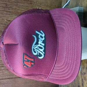 Vintage Snapback Trucker Hat 47 Ford Auto Car Mesh Burgundy Madhatter